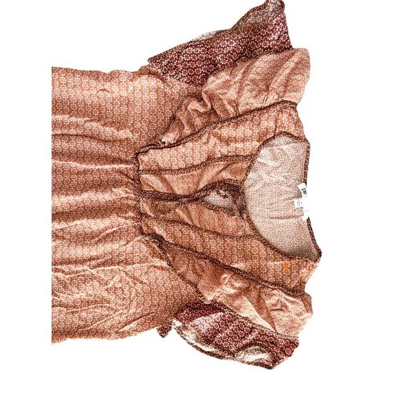 DR2 Women’s Floral Ruffle Blouse Size M 
Peasant Top with Tie Neck | Rust Pink - Picture 5 of 6